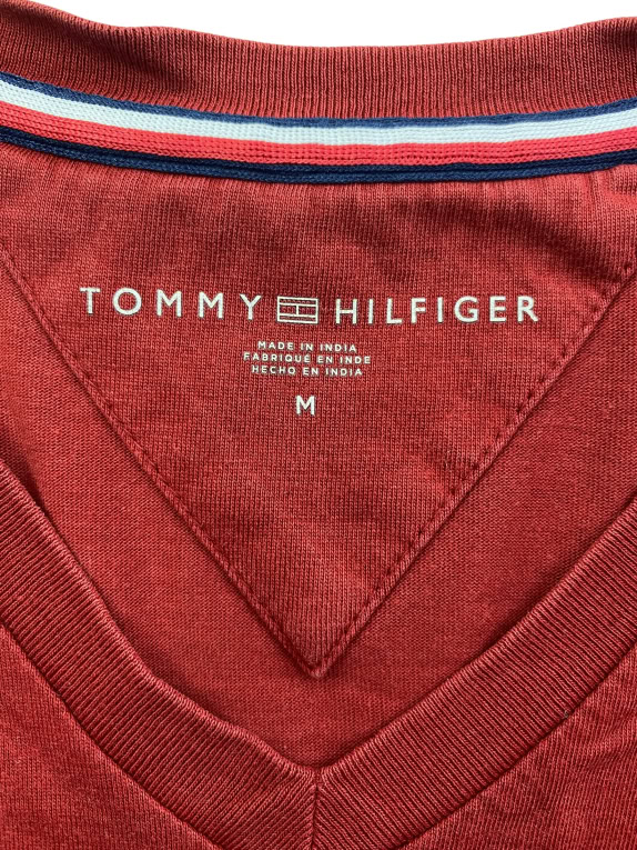 TOMMY HILFIGER T-SHIRT SCOLLO A V LOGO RICAMATO BORDEAUX UOMO M