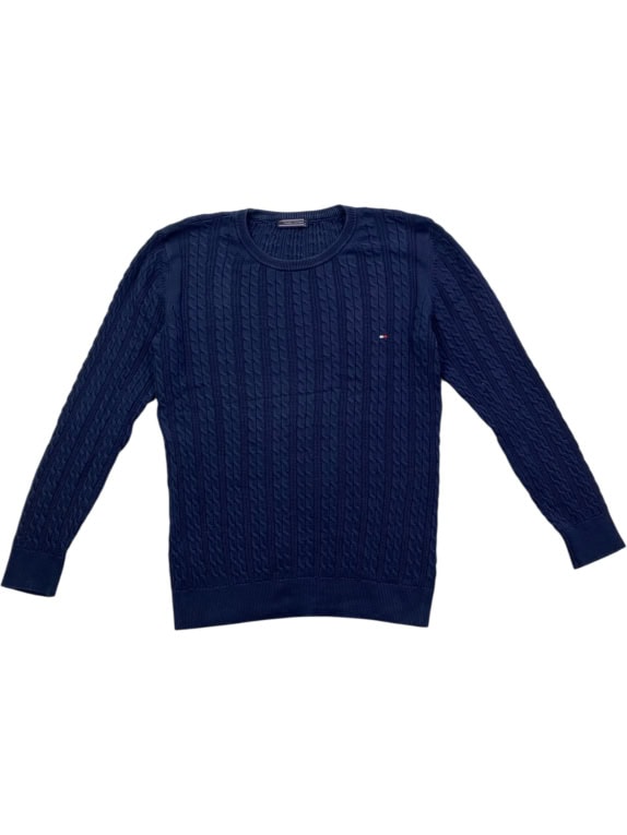 TOMMY HILFIGER maglia in maglia cable-knit con logo ricamato blu da uomo