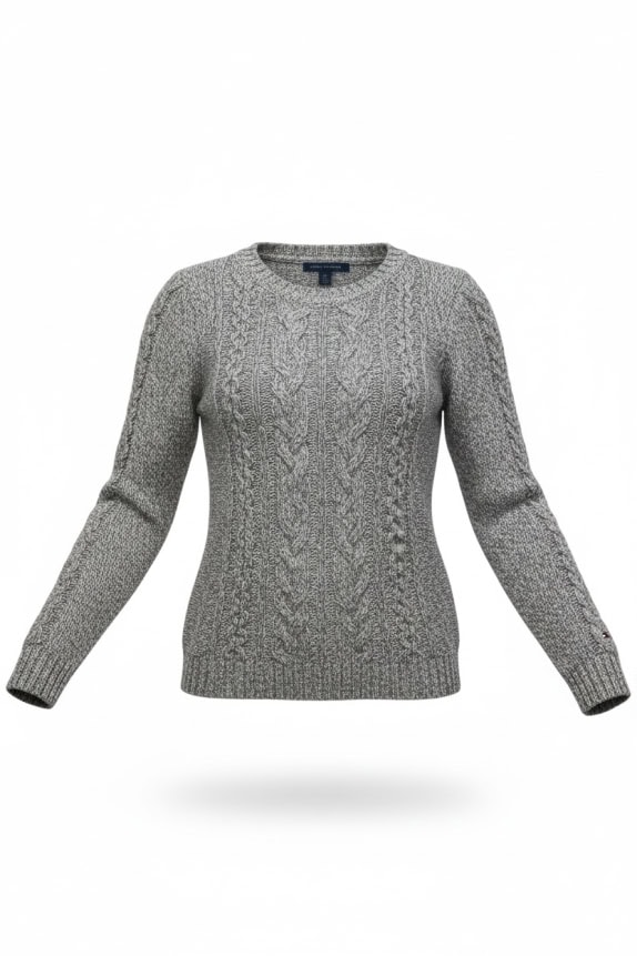 TOMMY HILFIGER ΠΛΕΚΤΗ ΜΠΛΟΥΖΑ CABLE-KNIT ΜΕΛΑΝΖΕ ΓΚΡΙ/ΛΕΥΚΟ ΓΥΝΑΙΚΕΙΑ M/L