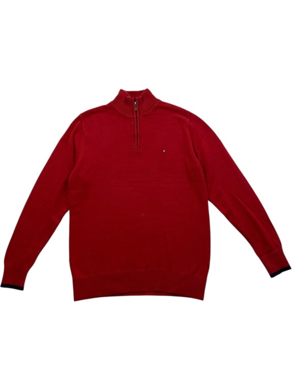 TOMMY HILFIGER ΠΛΕΚΤΗ ΜΠΛΟΥΖΑ ΜΕ ΦΕΡΜΟΥΑΡ 1/4 PREMIUM COTTON ΛΟΓΟΤΥΠΟ ΚΟΚΚΙΝΟ ΑΝΔΡΙΚΟ M