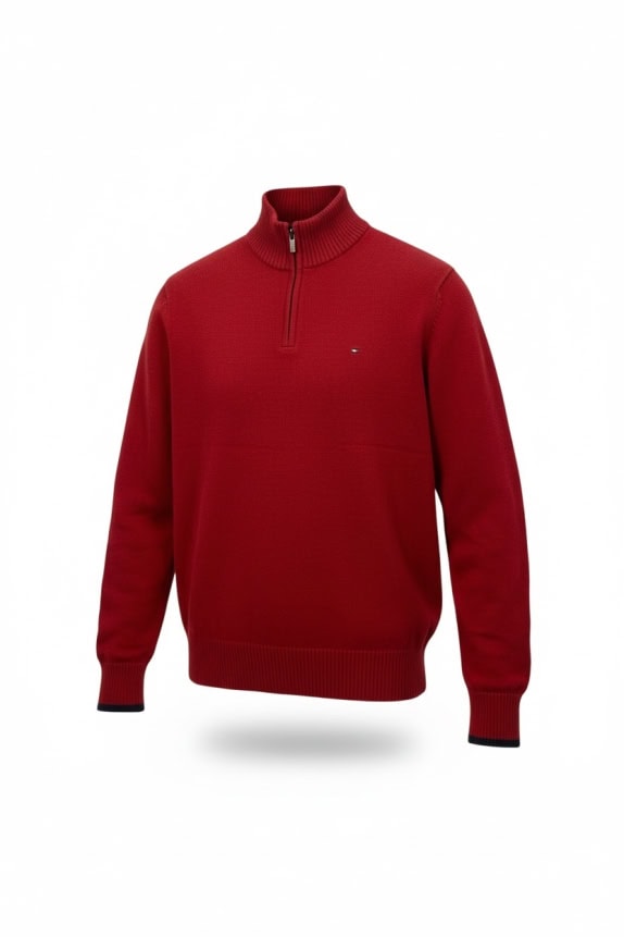 TOMMY HILFIGER ΠΛΕΚΤΗ ΜΠΛΟΥΖΑ ΜΕ ΦΕΡΜΟΥΑΡ 1/4 PREMIUM COTTON ΛΟΓΟΤΥΠΟ ΚΟΚΚΙΝΟ ΑΝΔΡΙΚΟ M