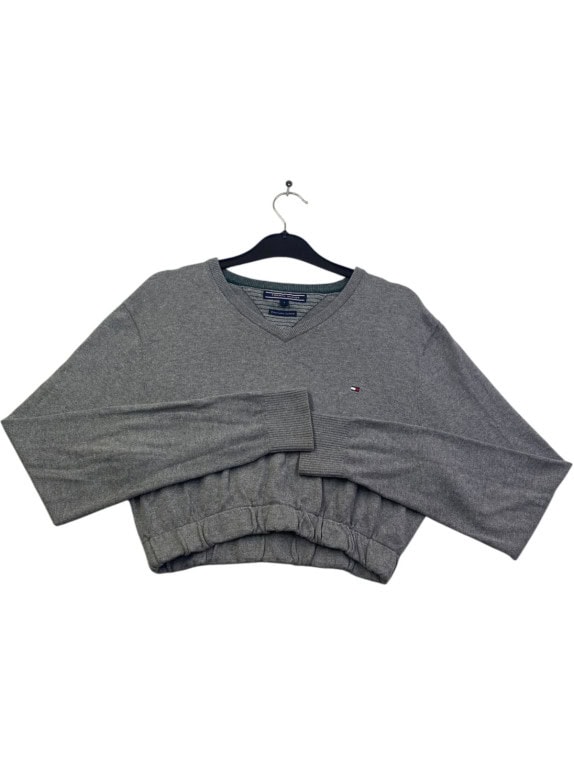 TOMMY HILFIGER ΠΛΕΚΤΟ CROPPED MINIMAL ΓΚΡΙ ΓΥΝΑΙΚΕΙΟ PRE OWNED S
