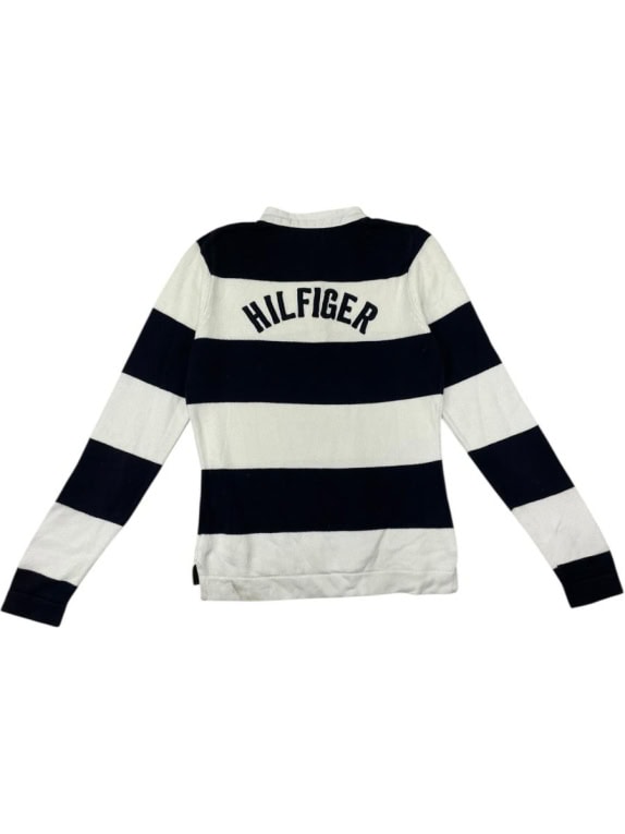 TOMMY HILFIGER ΠΛΕΚΤΟ ΠΟΛΟ ΡΙΓΕ ΜΠΛΕ/ΑΣΠΡΟ ΜΕ ΛΟΓΟΤΥΠΟ ΣΤΗΝ ΠΛΑΤΗ - S