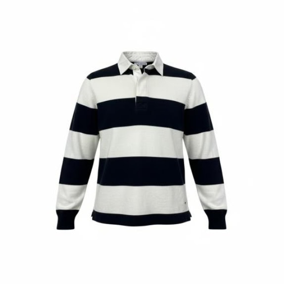 TOMMY HILFIGER ΠΛΕΚΤΟ ΠΟΛΟ ΡΙΓΕ ΜΠΛΕ/ΑΣΠΡΟ ΜΕ ΛΟΓΟΤΥΠΟ ΣΤΗΝ ΠΛΑΤΗ - S