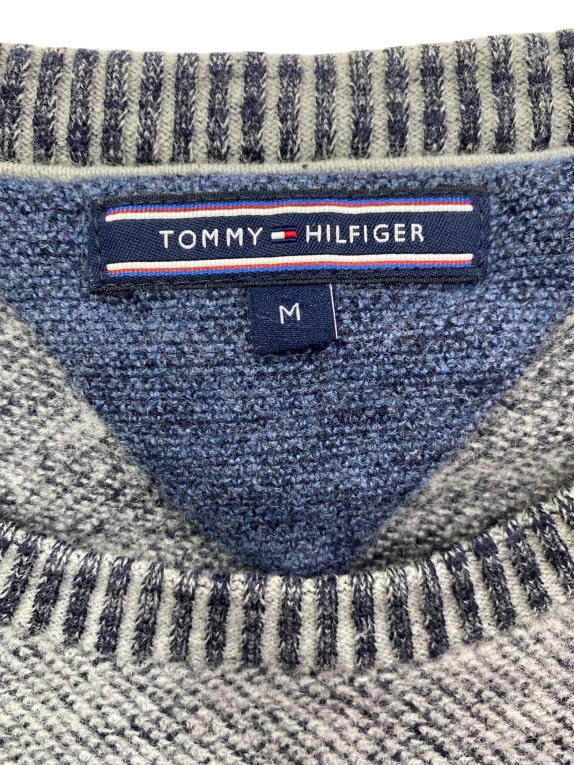 TOMMY HILFIGER Πλεκτό Πουλόβερ Color-Block Ριγέ Μπλε/Γκρι Ανδρικό Size M
