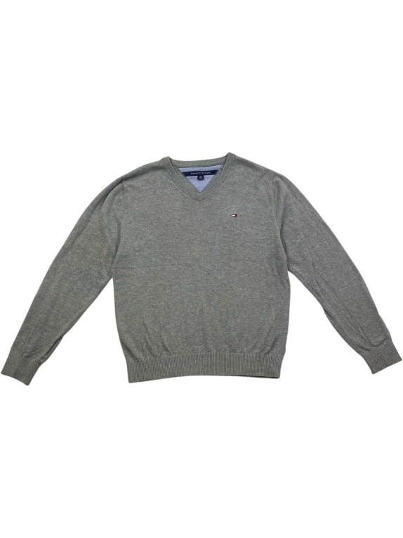 TOMMY HILFIGER Maglione in maglia con scollo a V Logo grigio da uomo