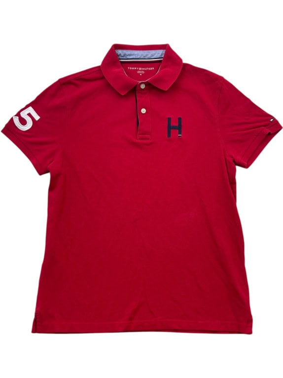 TOMMY HILFIGER POLO SHIRT CLASSIC RED MEN PRE OWNED M