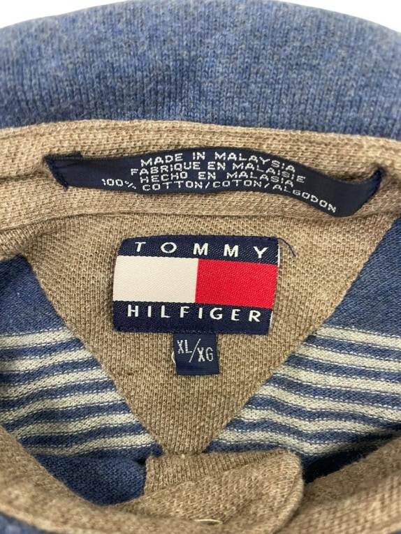 TOMMY HILFIGER ΠΟΛΟ ΜΑΚΡΥΜΑΝΙΚΟ ΡΙΓΕ ΜΠΛΕ/ΚΑΦΕ - XL