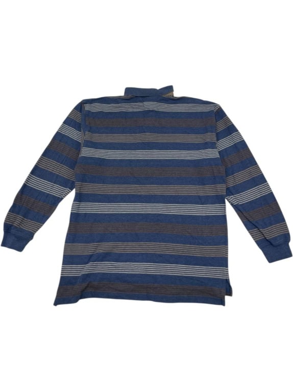 TOMMY HILFIGER ΠΟΛΟ ΜΑΚΡΥΜΑΝΙΚΟ ΡΙΓΕ ΜΠΛΕ/ΚΑΦΕ - XL