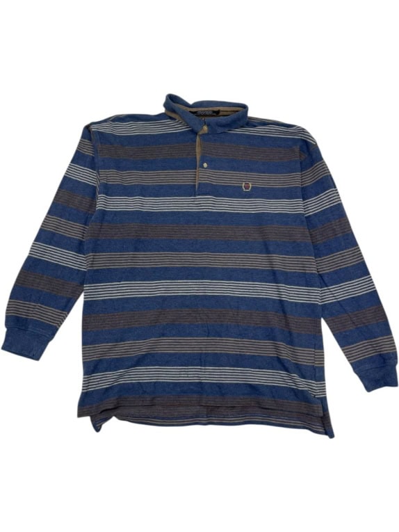 TOMMY HILFIGER ΠΟΛΟ ΜΑΚΡΥΜΑΝΙΚΟ ΡΙΓΕ ΜΠΛΕ/ΚΑΦΕ - XL