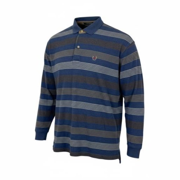 TOMMY HILFIGER STRIPED LONG-SLEEVE POLO BLUE/BROWN - XL