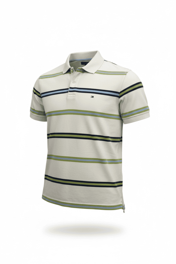 Tommy Hilfiger Polo Shirt Striped CLASSIC Logo White Men’s L