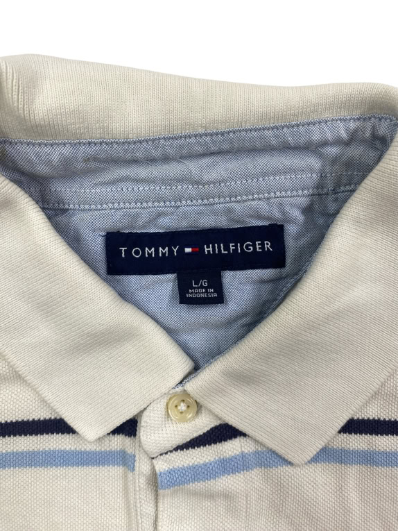 Tommy Hilfiger Polo Μπλούζα Ριγέ CLASSIC Logo Λευκό Ανδρικό L