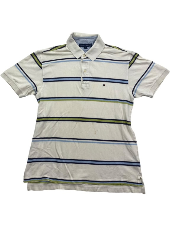 Tommy Hilfiger Polo Μπλούζα Ριγέ CLASSIC Logo Λευκό Ανδρικό L