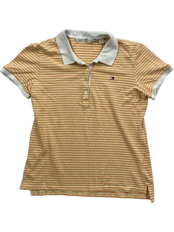 Tommy Hilfiger Polo Μπλούζα Ριγέ Classic Logo Πορτοκαλί Λευκό Γυναικεία M