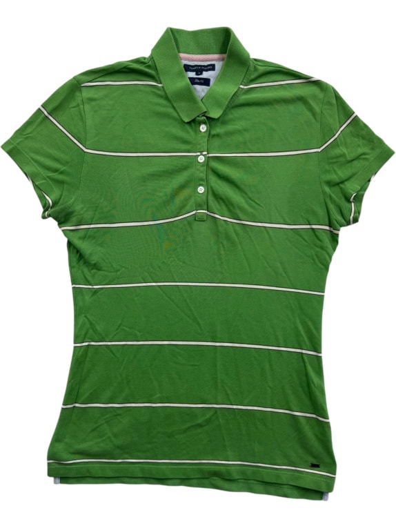 Tommy Hilfiger Polo Μπλούζα Ριγέ Slim Fit Πράσινο Γυναικείο S