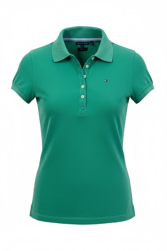 TOMMY HILFIGER Polo Μπλούζα Slim Fit Πράσινη Γυναικεία XS