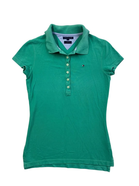 TOMMY HILFIGER Polo Μπλούζα Slim Fit Πράσινη Γυναικεία XS