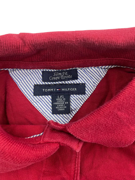 TOMMY HILFIGER Polo Shirt Colorblock Crest Logo Κόκκινο-Γκρι Γυναικείο L