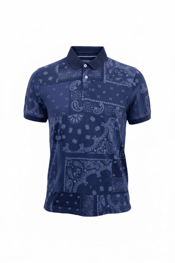 TOMMY HILFIGER polo con stampa paisley bandana blu da uomo Large