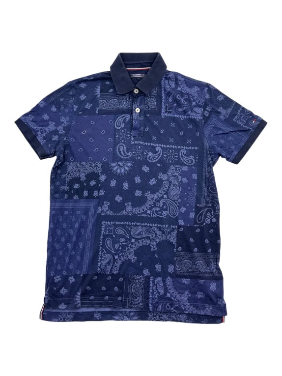 TOMMY HILFIGER POLO SHIRT PAISLEY BANDANA PRINT ΜΠΛΕ ΑΝΔΡΙΚΟ LARGE