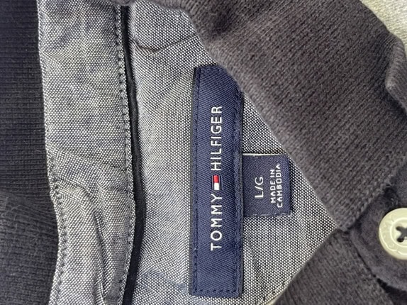 TOMMY HILFIGER POLO SHIRT ΡΙΓΕ NAVY ΓΚΡΙ ΛΕΥΚΟ ΑΝΤΡΙΚΟ PRE OWNED L