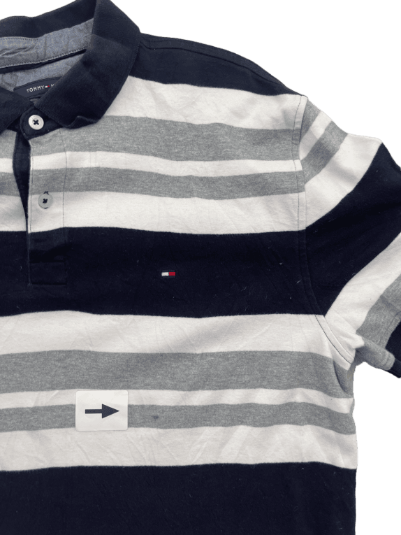 TOMMY HILFIGER POLO SHIRT ΡΙΓΕ NAVY ΓΚΡΙ ΛΕΥΚΟ ΑΝΤΡΙΚΟ PRE OWNED L
