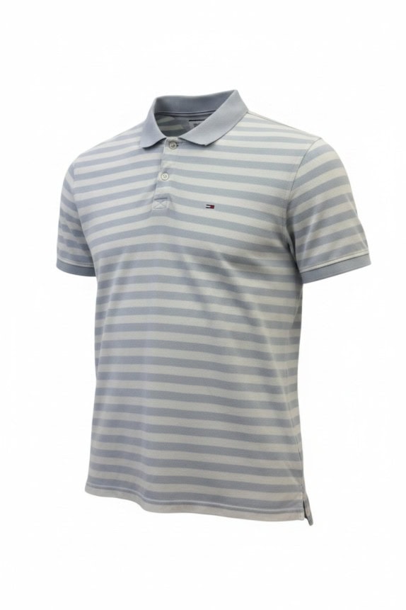 TOMMY HILFIGER POLO SHIRT A RIGHE AZZURRO E BIANCO UOMO PRE OWNED L