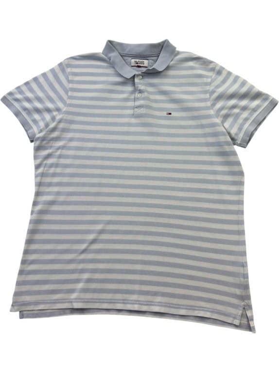 TOMMY HILFIGER POLO SHIRT STRIPED LIGHT BLUE AND WHITE ΑΝΤΡΙΚΟ PRE OWNED L