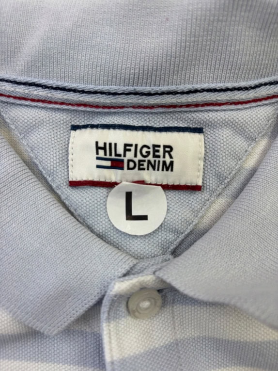TOMMY HILFIGER POLO SHIRT STRIPED LIGHT BLUE AND WHITE ΑΝΤΡΙΚΟ PRE OWNED L