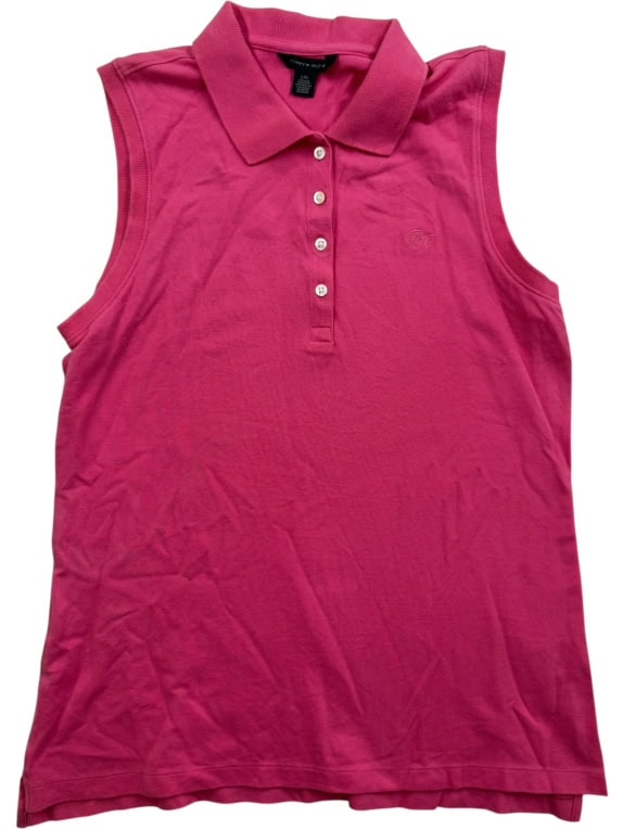 TOMMY HILFIGER Top polo smanicato con logo classico rosa da donna L