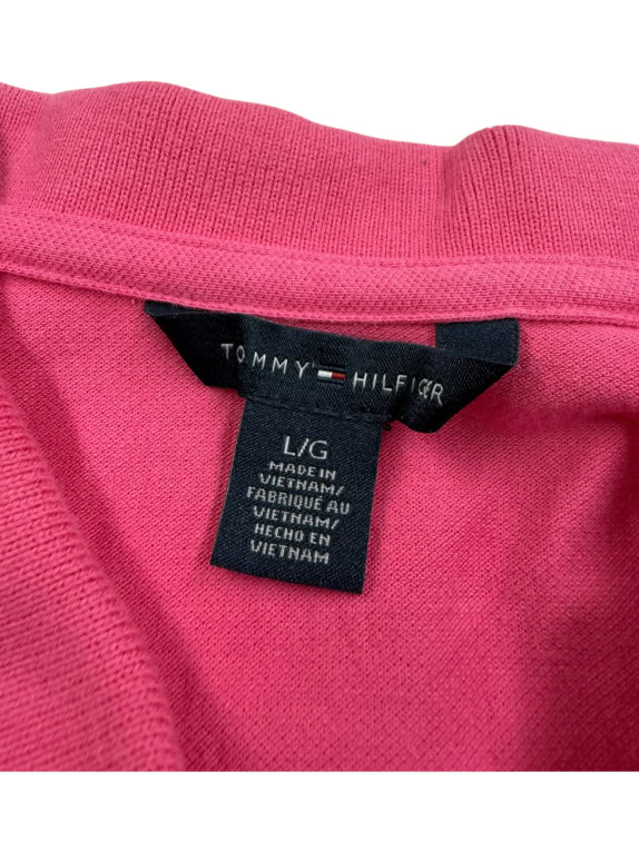 TOMMY HILFIGER Top polo smanicato con logo classico rosa da donna L