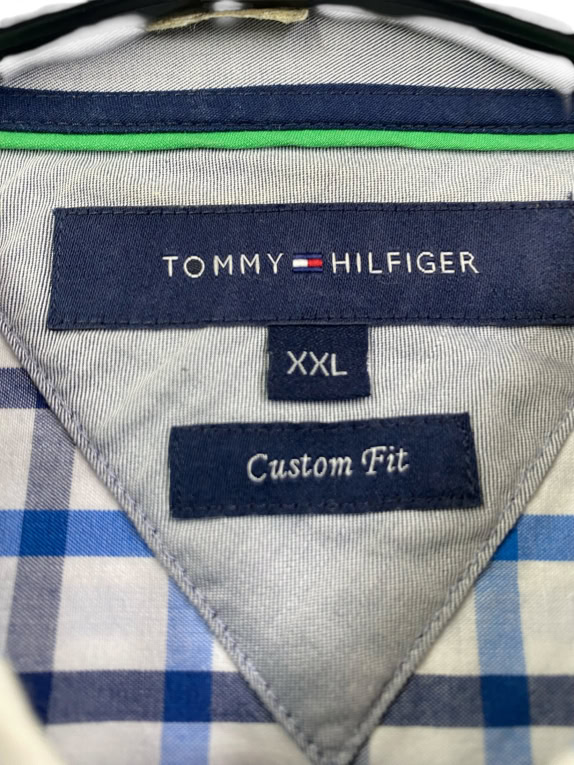 TOMMY HILFIGER Πουκάμισο Custom Fit Καρό Μπλε-Λευκό Ανδρικό XXL