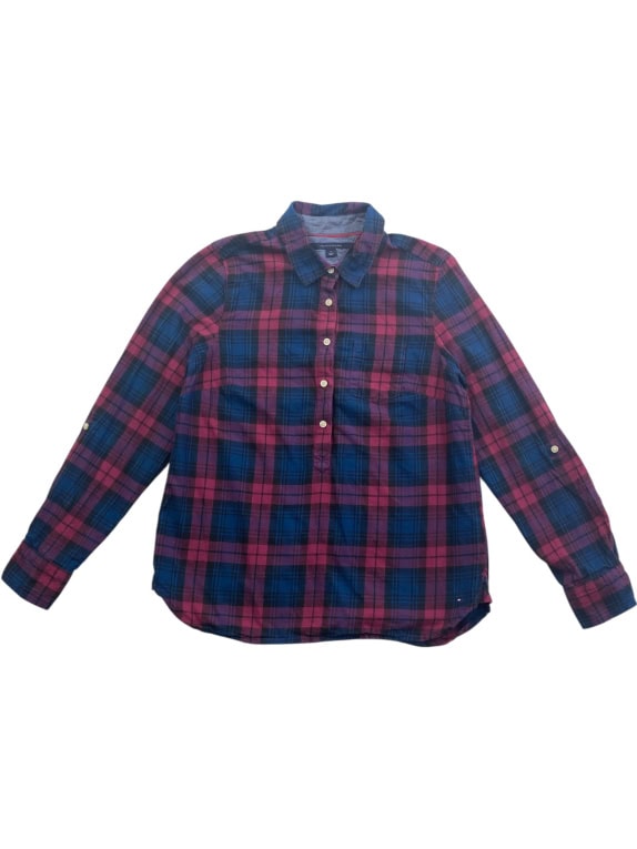 TOMMY HILFIGER Plaid Casual Shirt Logo Blue/Pink Men M