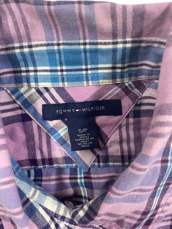 TOMMY HILFIGER Camicia casual a quadri con logo viola-blu da donna S