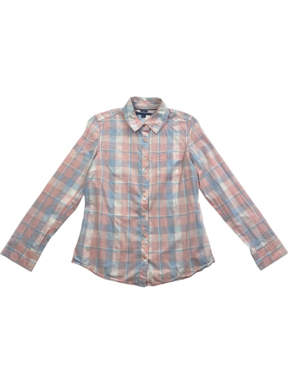 TOMMY HILFIGER Plaid Shirt Classic Logo Pink/Light Blue Women’s M