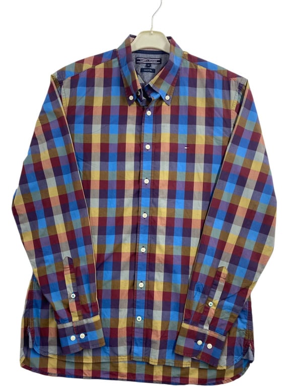 TOMMY HILFIGER Plaid Shirt Custom Fit With Embroidered Logo Multicolor Men's M