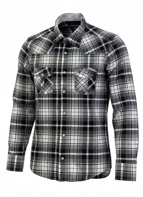 TOMMY HILFIGER ΠΟΥΚΑΜΙΣΟ ΚΑΡΟ ΓΚΡΙ ΜΑΥΡΟ ΑΝΤΡΙΚΟ PRE OWNED M