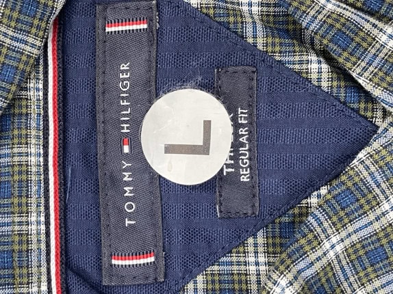 TOMMY HILFIGER CHECK SHIRT CLASSIC BLUE MEN PRE OWNED L