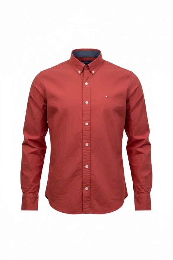 TOMMY HILFIGER SHIRT LONG SLEEVE RETRO RED MEN S pre-owned