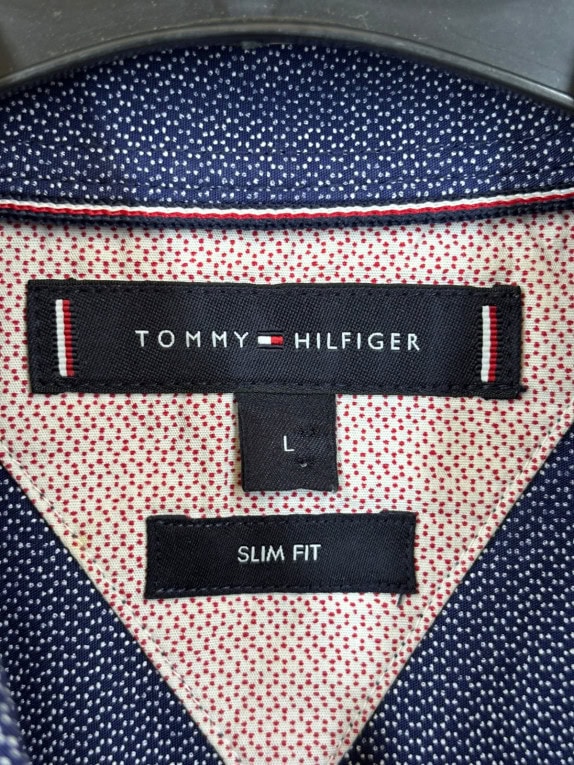 TOMMY HILFIGER SHIRT MINIMAL NAVY MEN PRE OWNED L