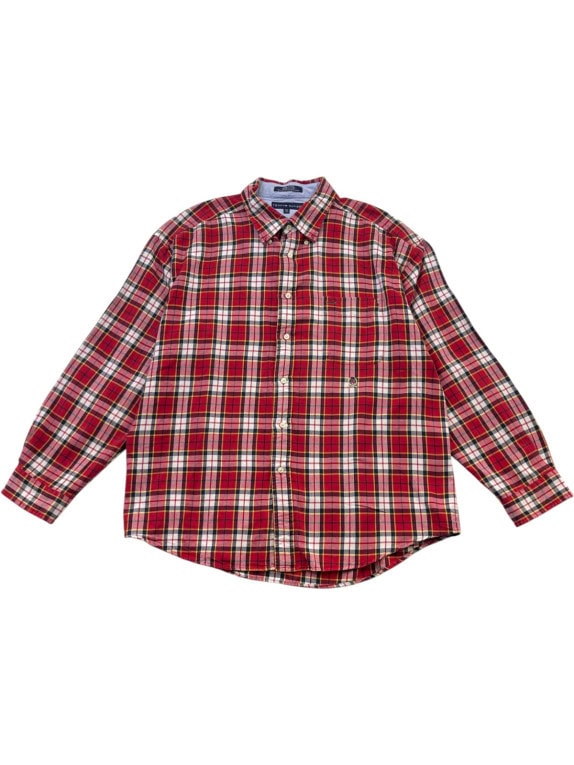 TOMMY HILFIGER PLAID SHIRT RETRO RED MEN PRE OWNED XL