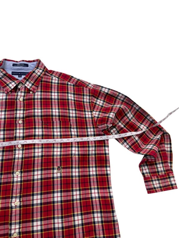 TOMMY HILFIGER PLAID SHIRT RETRO RED MEN PRE OWNED XL