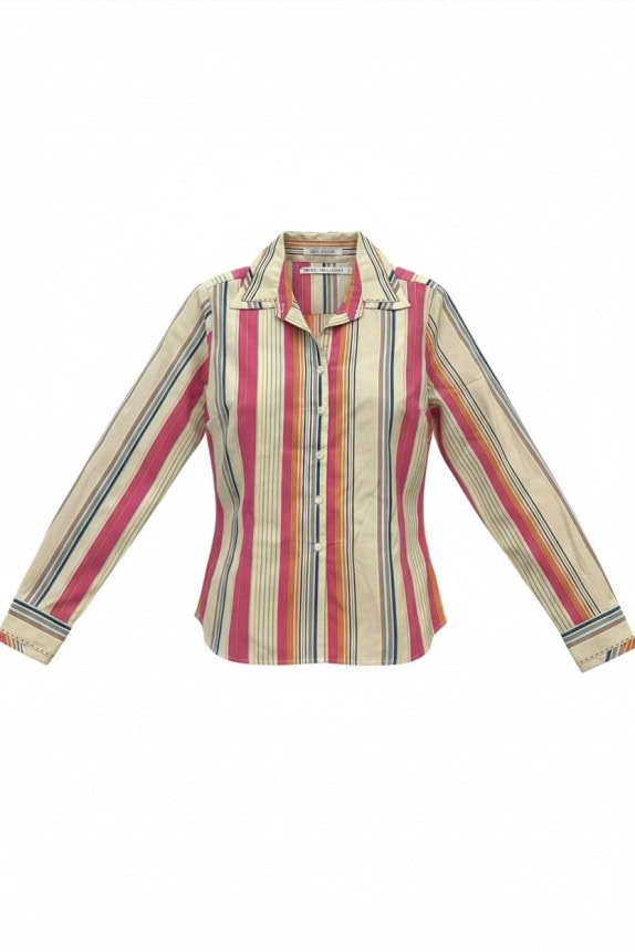TOMMY HILFIGER CAMICIA RETRO CREAM A RIGHE DONNA PRE OWNED XS