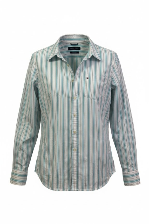 TOMMY HILFIGER ΠΟΥΚΑΜΙΣΟ ΡΙΓΕ ΛΕΥΚΟ ΜΠΛΕ ΓΥΝΑΙΚΕΙΟ M pre-owned