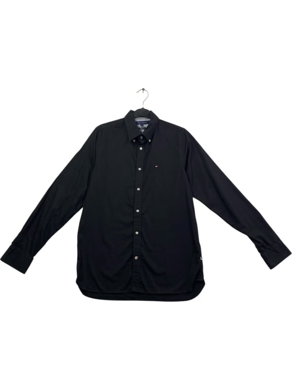 TOMMY HILFIGER CAMICIA STRETCH BUTTON-DOWN CON LOGO NERA UOMO M