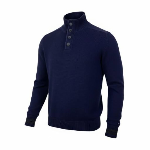 TOMMY HILFIGER ΠΟΥΛΟΒΕΡ ΜΠΛΕ ΜΕ ΥΨΗΛΟ ΓΙΑΚΑ ΚΑΙ ΚΟΥΜΠΙΑ - S