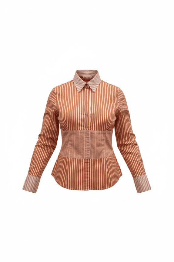 TOMMY HILFIGER Ριγέ Πουκάμισο Casual Πορτοκαλί-Λευκό Γυναικείο L