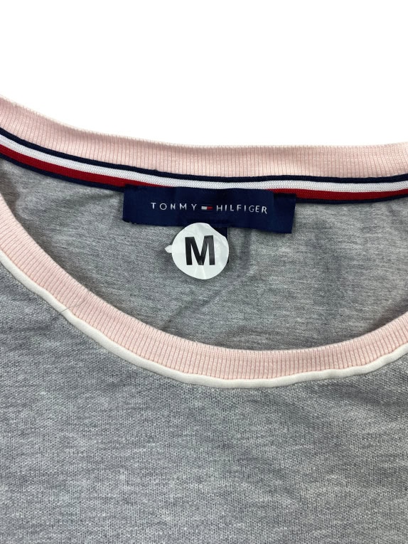 Tommy Hilfiger T-Shirt grigia con dettagli rosa da donna M