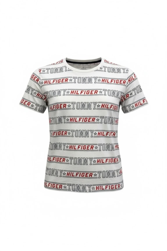 TOMMY HILFIGER T-SHIRT ΜΕ ALL-OVER LOGO ΚΑΙ ΑΣΤΕΡΙΑ ΛΕΥΚΗ ΑΝΔΡΙΚΗ L
